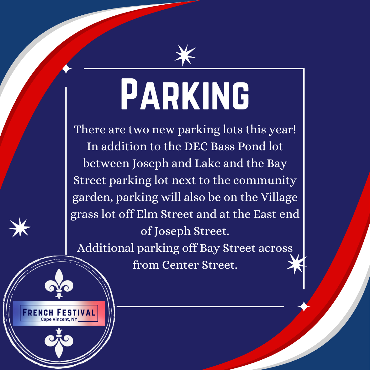 French Festival Parking & Accessible Parking to Cape Vincent!